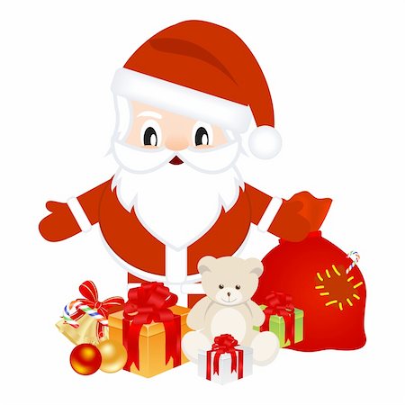 santa suit - Cartoon smiling santa with red sack. Vector illustration, isolated on a white. Stock Photo - Budget Royalty-Free & Subscription, Code: 400-05714477