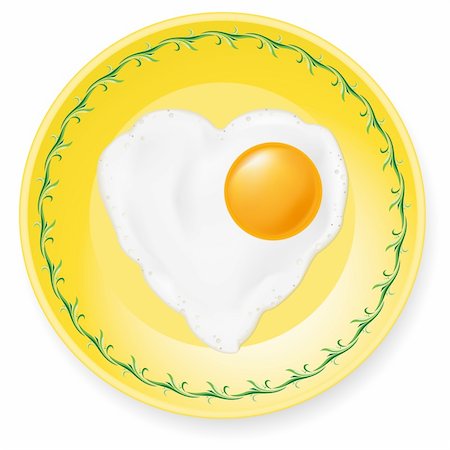 Heart-shaped fried egg on plate. Illustration on white background Stock Photo - Budget Royalty-Free & Subscription, Code: 400-05714489