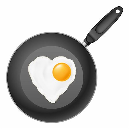Frying pan with heart-shaped fried egg. Illustration on white background Stock Photo - Budget Royalty-Free & Subscription, Code: 400-05714490