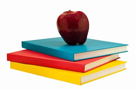 Three books with a red apple on top.This has a clipping path. Stock Photo - Budget Royalty-Free & Subscription, Code: 400-05714637