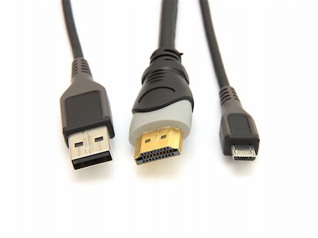 usb plug and large and small hdmi cable  on white background Stock Photo - Budget Royalty-Free & Subscription, Code: 400-05714696