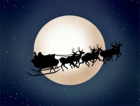 santa night - Santa Claus On Sledge With Reindeer Stock Photo - Budget Royalty-Free & Subscription, Code: 400-05714936