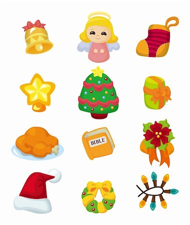 ribbon for christmas cartoon - cute cartoon Christmas element icon set Stock Photo - Budget Royalty-Free & Subscription, Code: 400-05715083
