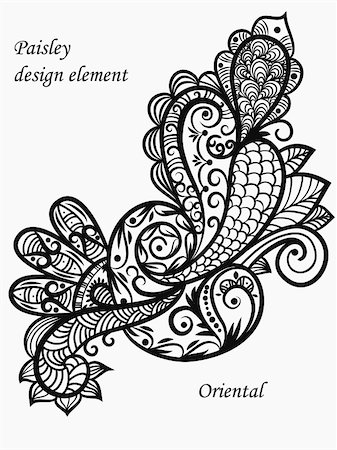 disegno cachemire - vector monochrome paisley design element Fotografie stock - Microstock e Abbonamento, Codice: 400-05715398