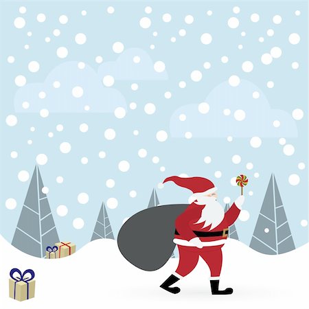 santa claus ski - Santa Claus with candle in winter forest vector illustration Foto de stock - Super Valor sin royalties y Suscripción, Código: 400-05715470