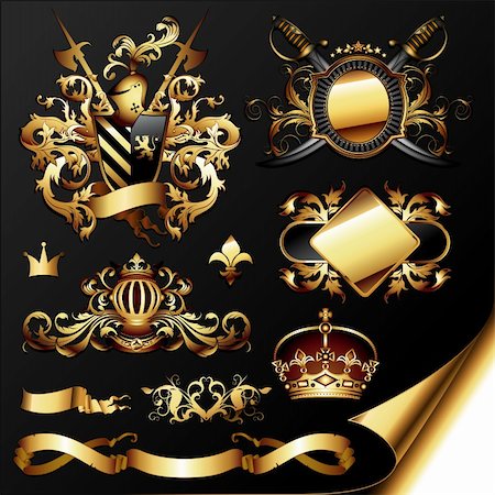 simsearch:640-02948141,k - set of ornamental golden heraldic elements, this illustration may be useful as designer work Fotografie stock - Microstock e Abbonamento, Codice: 400-05715699