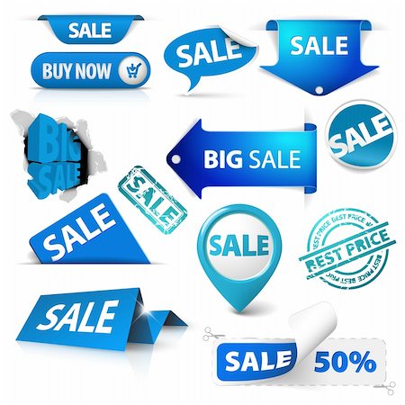 simsearch:400-05341250,k - Collection of blue sale tickets, labels, stamps, stickers, corners, tags on white background Stock Photo - Budget Royalty-Free & Subscription, Code: 400-05715711