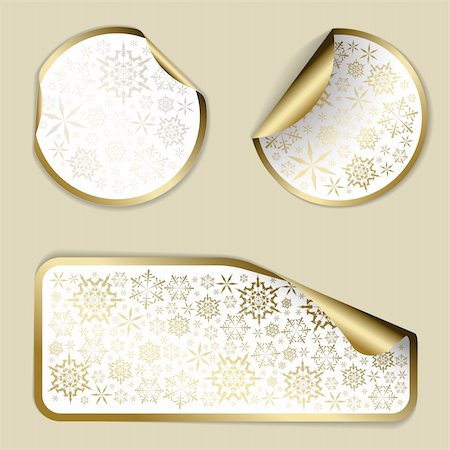 simsearch:400-08807089,k - Golden Christmas vector labels and stickers with white border and snowflakes pattern Stockbilder - Microstock & Abonnement, Bildnummer: 400-05715728