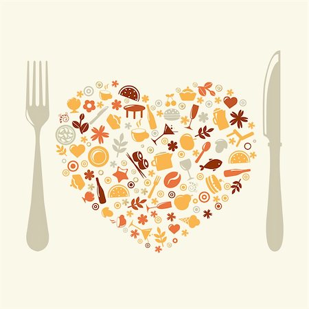 simsearch:400-06094738,k - Restaurant Design In Form Of Heart, Vector Illustration Photographie de stock - Aubaine LD & Abonnement, Code: 400-05715914