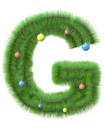 G letter made of christmas tree branches isolated on white background Stock Photo - Budget Royalty-Free & Subscription, Code: 400-05716088