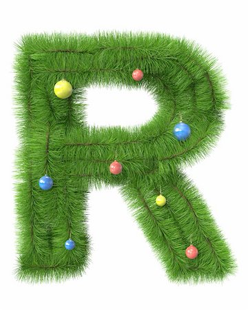 R letter made of christmas tree branches isolated on white background Stock Photo - Budget Royalty-Free & Subscription, Code: 400-05716099