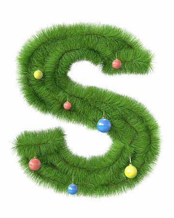 S letter made of christmas tree branches isolated on white background Stock Photo - Budget Royalty-Free & Subscription, Code: 400-05716100