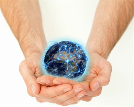 simsearch:400-04030475,k - Masculine hands holding a connected planet globe against a white background Foto de stock - Royalty-Free Super Valor e Assinatura, Número: 400-05716349