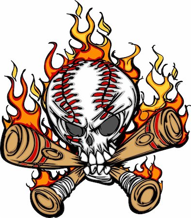 Cartoon Image of Flaming Baseball Bats and Skull with Baseball Laces Stock Photo - Budget Royalty-Free & Subscription, Code: 400-05716786