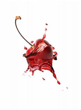 Cherry berry inside splashing juice on white background Stock Photo - Budget Royalty-Free & Subscription, Code: 400-05717540