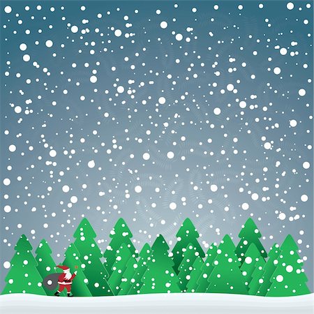 christmas card with Santa Claus in forest and snowflakes in the blue sky, vector illustration Foto de stock - Super Valor sin royalties y Suscripción, Código: 400-05717624
