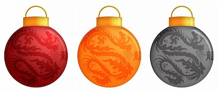 round ornament hanging of a tree - Chinese Dragon Christmas Ornaments Design and Calligraphy Illustration Stock Photo - Budget Royalty-Free & Subscription, Code: 400-05717637