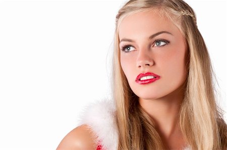 simsearch:400-05731502,k - portrait of pretty and sensual blond girl in santa claus red dress posing a smiling with a nice hairstyle Stockbilder - Microstock & Abonnement, Bildnummer: 400-05717915