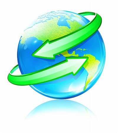 simsearch:400-05877544,k - Vector illustration of Glossy Earth Map Globe with green Arrows Stock Photo - Budget Royalty-Free & Subscription, Code: 400-05718027