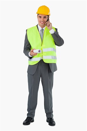 engineer background - Architect on the phone against a white background Stock Photo - Budget Royalty-Free & Subscription, Code: 400-05718129