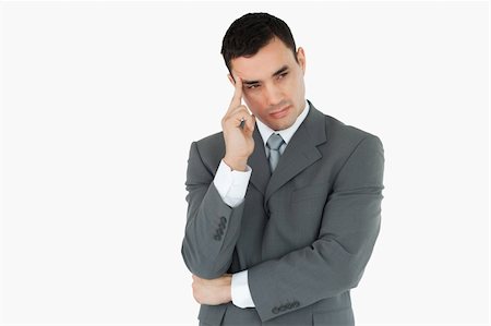 simsearch:400-03916433,k - Businessman lost in thoughts against a white background Foto de stock - Super Valor sin royalties y Suscripción, Código: 400-05718295