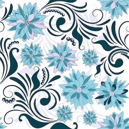 simsearch:400-05922161,k - Repeating floral pattern with blue flowers (vector) Photographie de stock - Aubaine LD & Abonnement, Code: 400-05718843