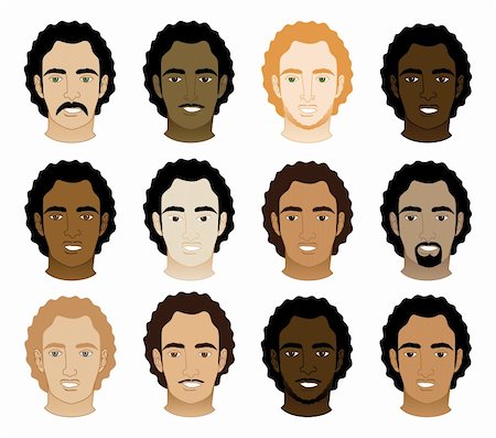 Vector Illustration of 12 different Curly Afro Men Faces. Stock Photo - Budget Royalty-Free & Subscription, Code: 400-05718924