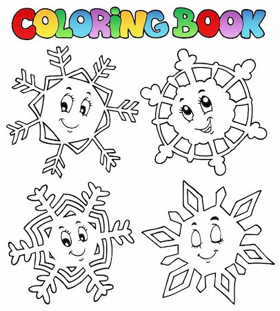 snow winter cartoon clipart - Coloring book cartoon snowflakes 1 - vector illustration. Stock Photo - Budget Royalty-Free & Subscription, Code: 400-05718975