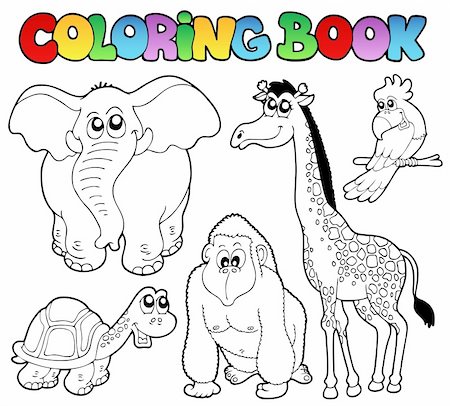 elephant with a bird - Coloring book tropical animals 2 - vector illustration. Foto de stock - Super Valor sin royalties y Suscripción, Código: 400-05718978