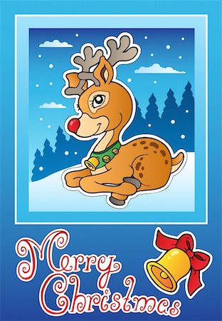 elk on snow - Christmas theme greeting card 3 - vector illustration. Stock Photo - Budget Royalty-Free & Subscription, Code: 400-05718971