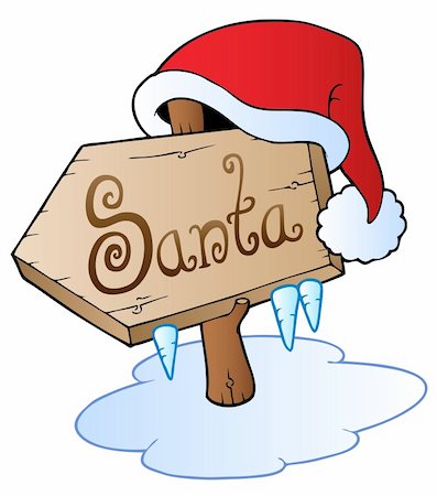 simsearch:400-05739196,k - Santa Christmas sign with cap - vector illustration. Foto de stock - Royalty-Free Super Valor e Assinatura, Número: 400-05718990