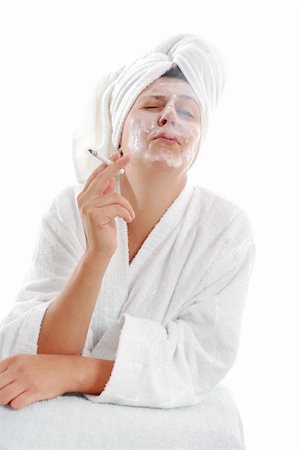 middle age woman in spa salon smoking a cigarette Stock Photo - Budget Royalty-Free & Subscription, Code: 400-05719108