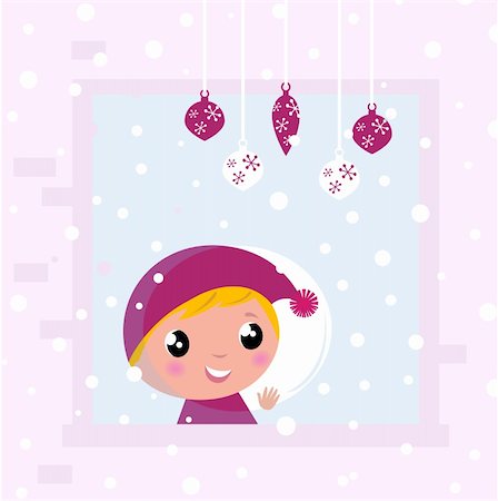 simsearch:400-05693542,k - Little blond Child looking on snowing. Vector cartoon Illustration Photographie de stock - Aubaine LD & Abonnement, Code: 400-05719120