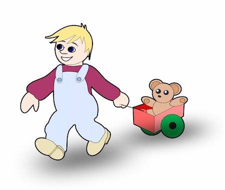 A little boy pulling a wagon     with a teddy bear. Stock Photo - Budget Royalty-Free & Subscription, Code: 400-05719227