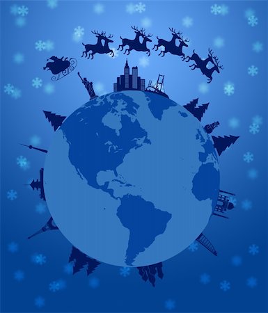 flight flying over city - Santa Sleigh and Reindeer Flying Around the World Earth Globe Illustration Stock Photo - Budget Royalty-Free & Subscription, Code: 400-05719259