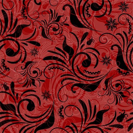 simsearch:400-05922161,k - Red seamless floral pattern with vintage curls (vector EPS10 Photographie de stock - Aubaine LD & Abonnement, Code: 400-05719260