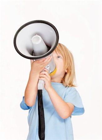 simsearch:400-06763387,k - boy with long blond hair playing with a megaphone Stock Photo - Budget Royalty-Free & Subscription, Code: 400-05719278