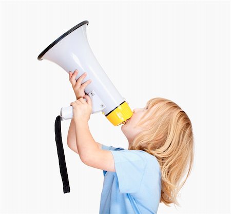simsearch:400-06763387,k - boy with long blond hair playing with a megaphone Stock Photo - Budget Royalty-Free & Subscription, Code: 400-05719279