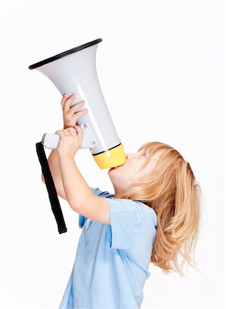 simsearch:400-06763387,k - boy with long blond hair playing with a megaphone Stock Photo - Budget Royalty-Free & Subscription, Code: 400-05719270