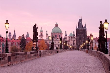 czech republic prague - charles bridge and spires of the old town at dawn Stock Photo - Budget Royalty-Free & Subscription, Code: 400-05719272