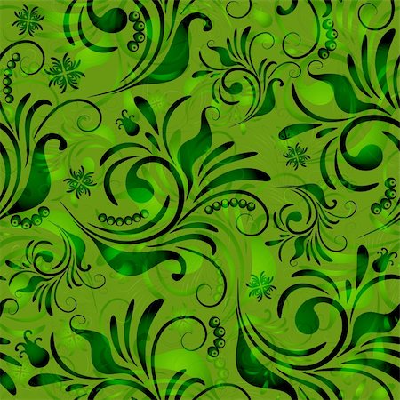 simsearch:400-05922161,k - Green seamless floral pattern with vintage curls (vector EPS10) Photographie de stock - Aubaine LD & Abonnement, Code: 400-05719484