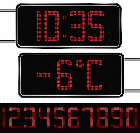 simsearch:400-05682859,k - Vector Red Digital Clock and Thermometer Photographie de stock - Aubaine LD & Abonnement, Code: 400-05719485