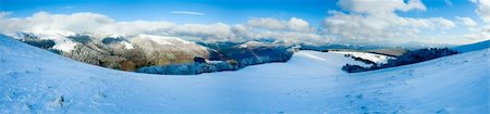 simsearch:400-05719597,k - October mountain beech forest edge with first winter snow and last autumn colourful foliage on far mountainside. Four shots stitch image. Stock Photo - Budget Royalty-Free & Subscription, Code: 400-05719574