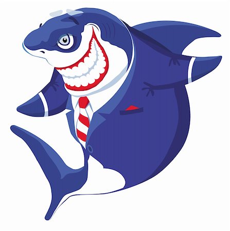 Cartoon smiling  shark in the suit. Vector illustration Stock Photo - Budget Royalty-Free & Subscription, Code: 400-05719825