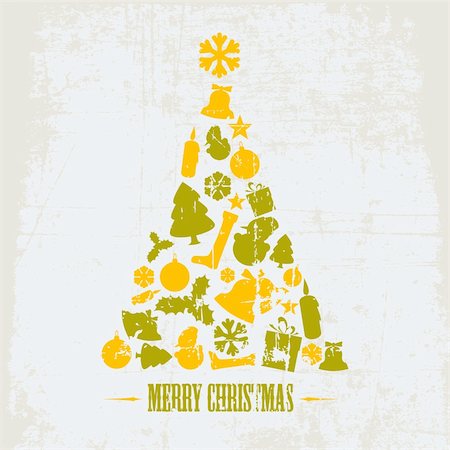 simsearch:400-05735543,k - Vintage Vector Grunge Christmas tree made from various shapes (yellow and green) Photographie de stock - Aubaine LD & Abonnement, Code: 400-05719984