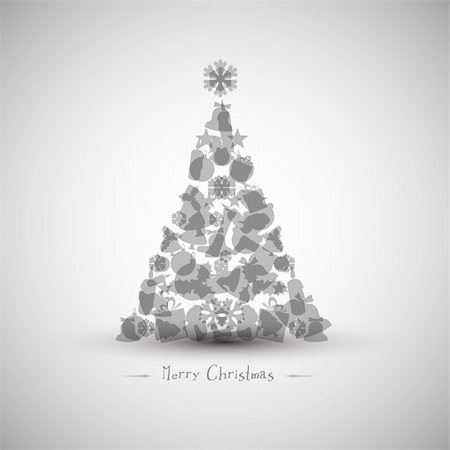Vintage Vector christmas tree made from various shapes (black and white version) Stock Photo - Budget Royalty-Free & Subscription, Code: 400-05719985