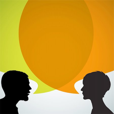 Abstract speakers silhouettes with big orange bubble (chat, dialogue, talk or discussion) Stock Photo - Budget Royalty-Free & Subscription, Code: 400-05719987