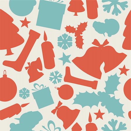 simsearch:400-05735543,k - Seamless vector christmas pattern from various shapes (red and teal) Photographie de stock - Aubaine LD & Abonnement, Code: 400-05719988