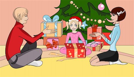 simsearch:400-05296665,k - Happy Christmas family. Vector illustration Fotografie stock - Microstock e Abbonamento, Codice: 400-05710797