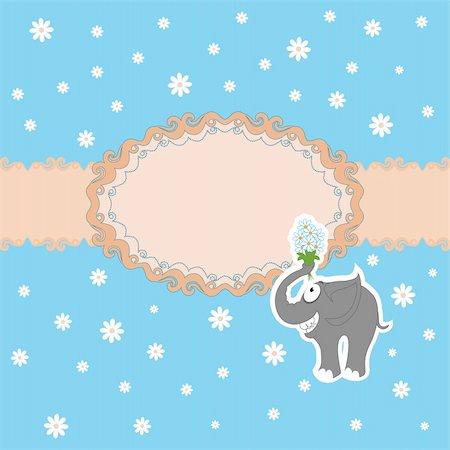 simsearch:400-05744625,k - Template frame design for greeting card . Funny elephant with a bouquet of daisies Stock Photo - Budget Royalty-Free & Subscription, Code: 400-05710879
